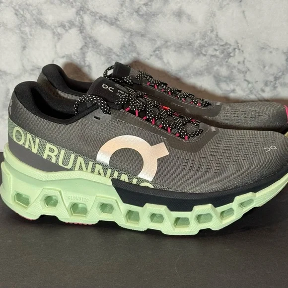 Women’s ON Cloudmonster 2 gray and mint green sneakers - Picture 3 of 5